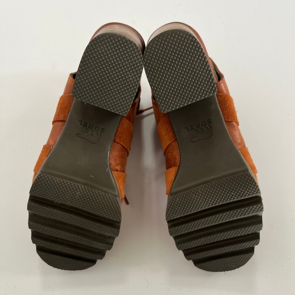 Sorel Addington Women's 7 Rust Brown Leather Lace Up Block Heel Sandals 659 - Picture 9 of 10